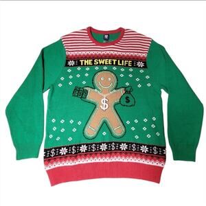 Route 66 "The Sweet Life" Ugly Xmas Sweater Gingerbread Man Cash Money Size XL